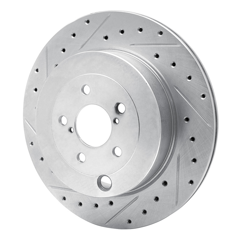 Subaru BRZ Brake Rotor (1) - Rear Left - R1 Concepts - Drilled & Slotted - Silver - `17-`25
